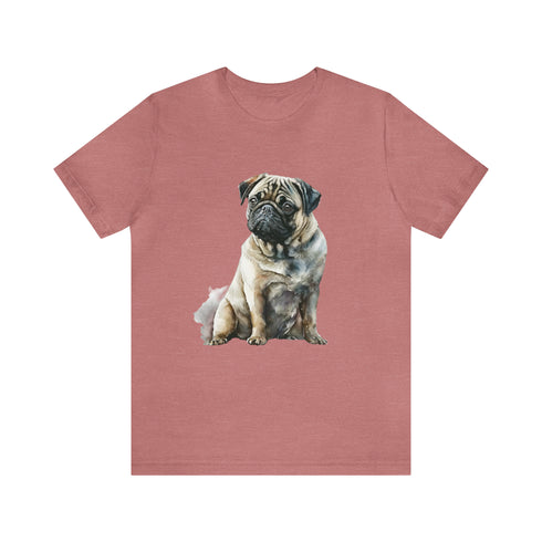 Loving Pug in Watercolor - Short Sleeve Tee Heather Mauve